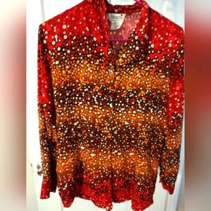 Imagio women's button down, long sleeve blouse, size M. Red, orange, and white